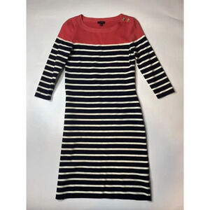 Talbots Petites Size PM Black White Coral Striped Cotton Knit Sweater Dress